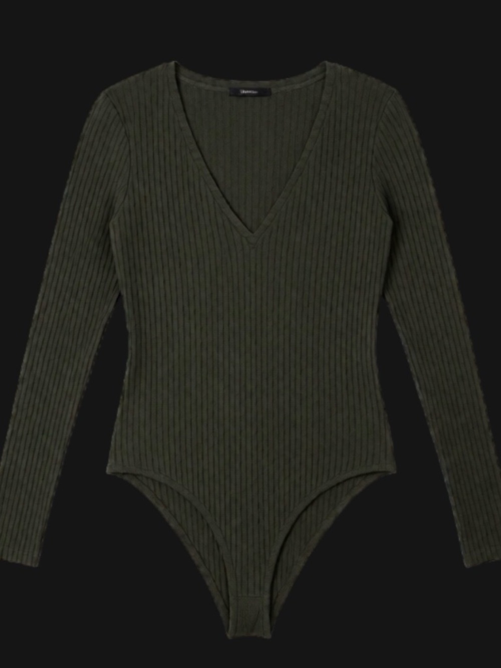 Forever 21 Olive Ribbed V-Neck Long Sleeve Bodysuit